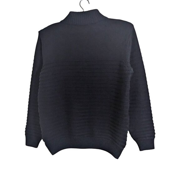 Armor Lux Wool Blend Pullover Sweater Mens M Black Button Up Mock Neck Ribbed - Picture 3 of 7